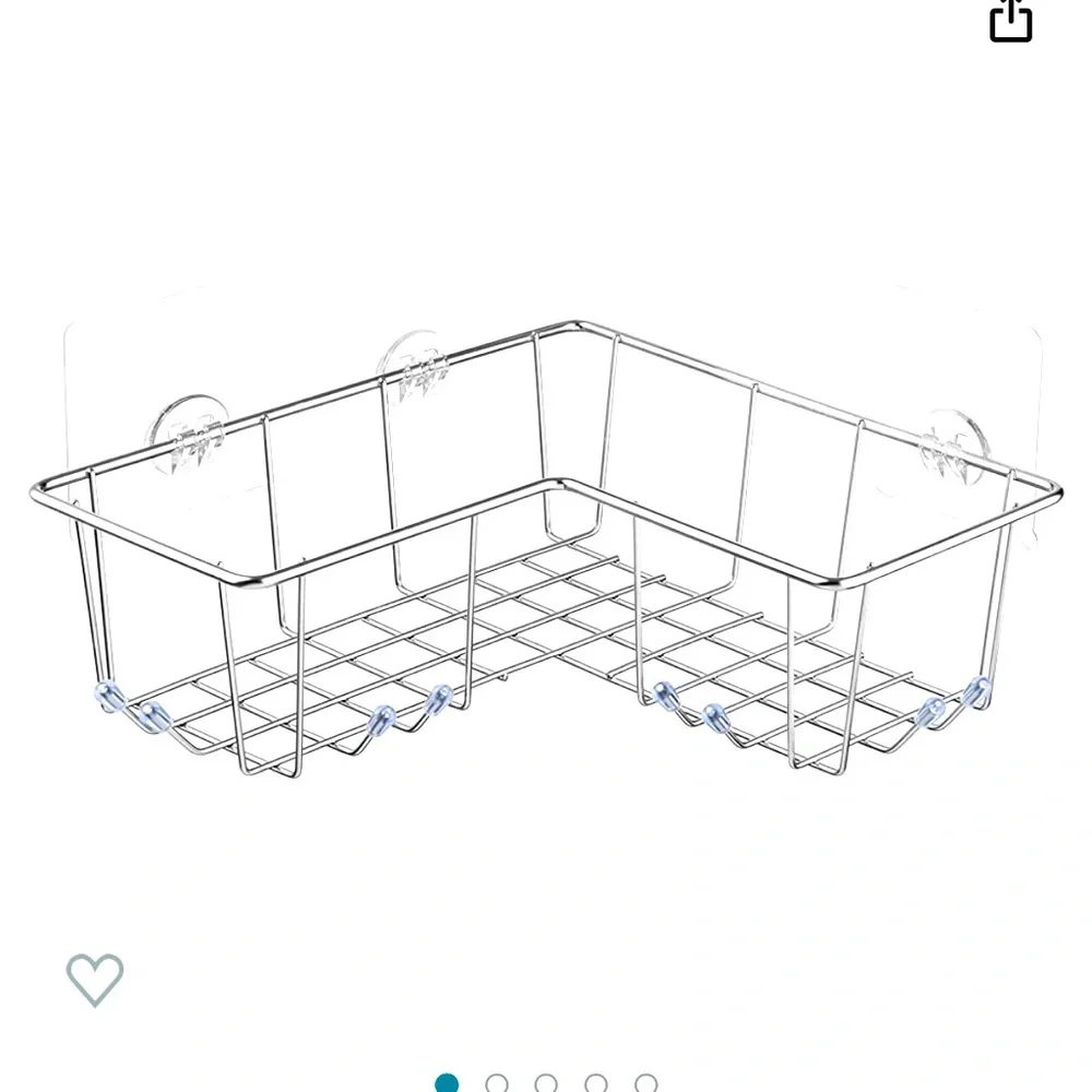 ARCCI Adhesive Corner Holder/Organizer For Tub, Kitchen Basket Storage w/Hooks